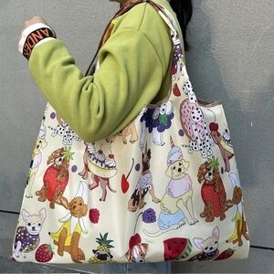 Dog Print Foldable Tote Bag Collapsible Compact Shopping Bag